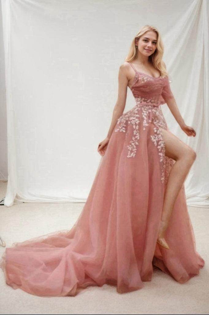 A-Line Chapel Train Organza Prom Dress CS0703 - COCOMELODY